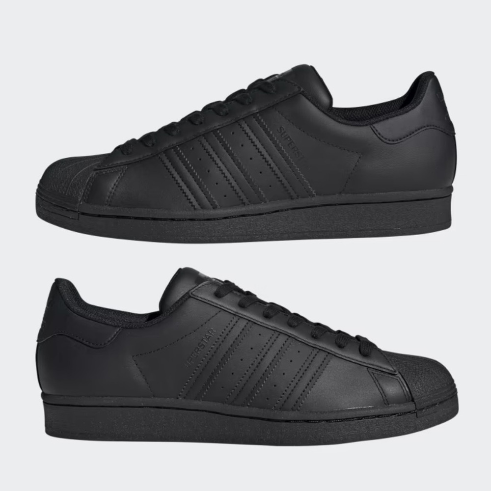 NEW Adidas Superstar Triple Black Leather Sneakers Size 19 Mens Core Classic